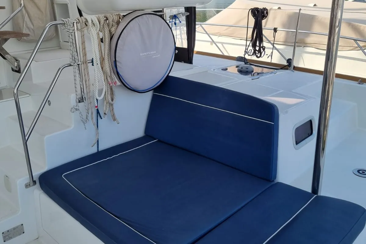 Deck of Felix Finis, a Lagoon 450 Sport catamaran at Azam Marina, Tanzania
