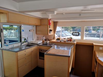 Galley of Felix Finis, a Lagoon 450 Sport catamaran at Azam Marina, Tanzania