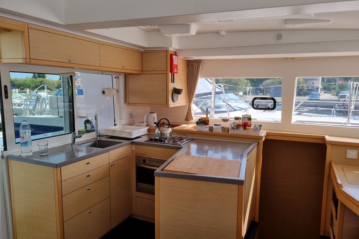 Galley of Felix Finis, a Lagoon 450 Sport catamaran at Azam Marina, Tanzania