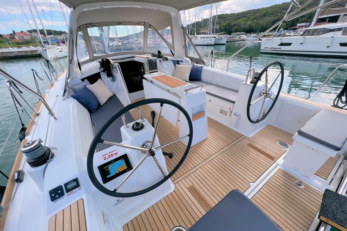 Cockpit of Jana, a Beneteau Oceanis 38.1 sailboat at Grad Pula, Croatia