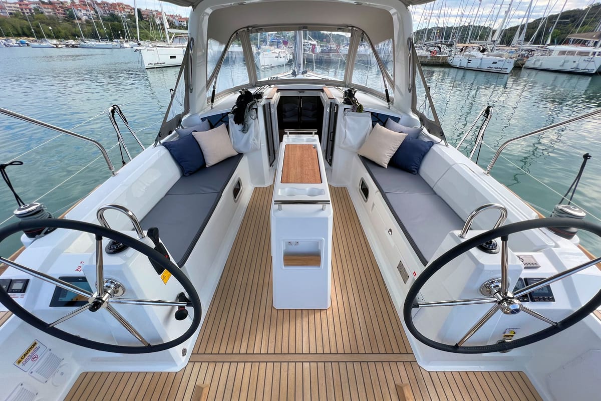 Cockpit of Jana, a Beneteau Oceanis 38.1 sailboat at Grad Pula, Croatia