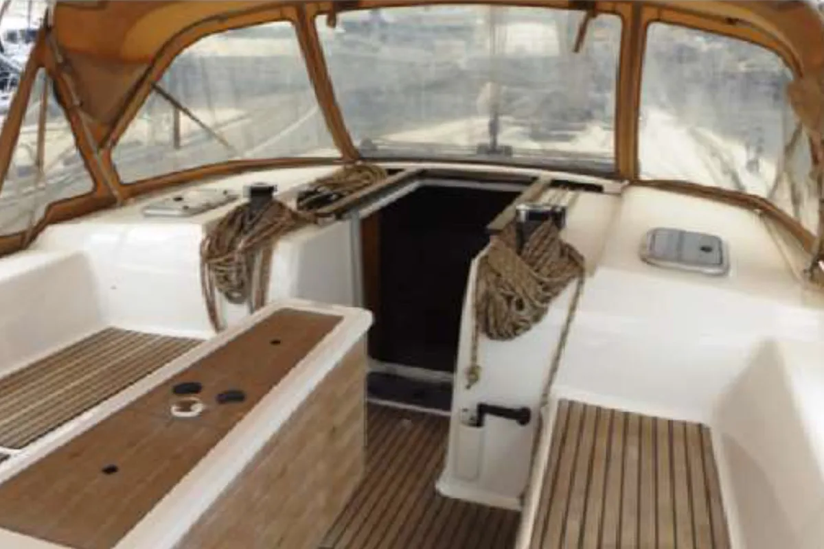 Cockpit of Oscar Time, a Dufour 450 Grand Large sailboat at Kalkara, Malta