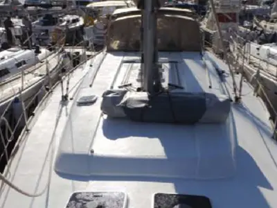 Deck of Oscar Time, a Dufour 450 Grand Large sailboat at Kalkara, Malta
