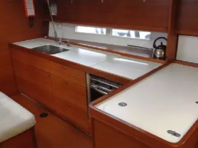 Galley of Oscar Time, a Dufour 450 Grand Large sailboat at Kalkara, Malta