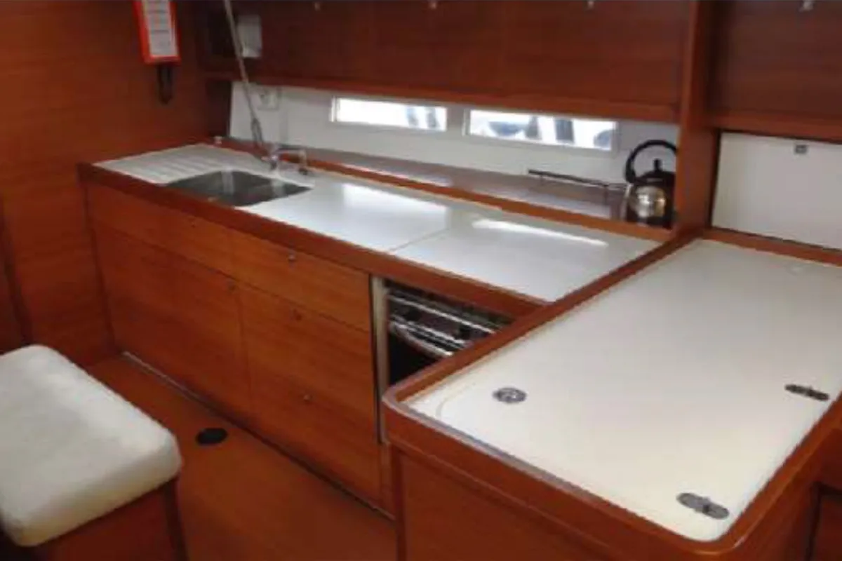 Galley of Oscar Time, a Dufour 450 Grand Large sailboat at Kalkara, Malta