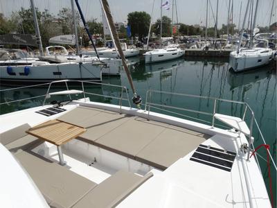 Deck of FUNSEA, a Bali 4.1 catamaran at Municipal Unit of Lefkada, Greece