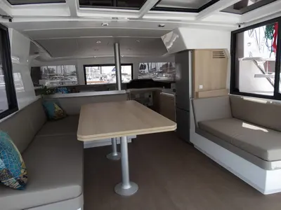 Salon of FUNSEA, a Bali 4.1 catamaran at Municipal Unit of Lefkada, Greece