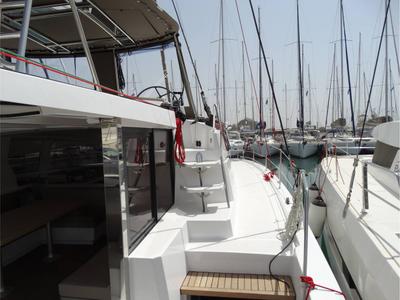 Deck of FUNSEA, a Bali 4.1 catamaran at Municipal Unit of Lefkada, Greece