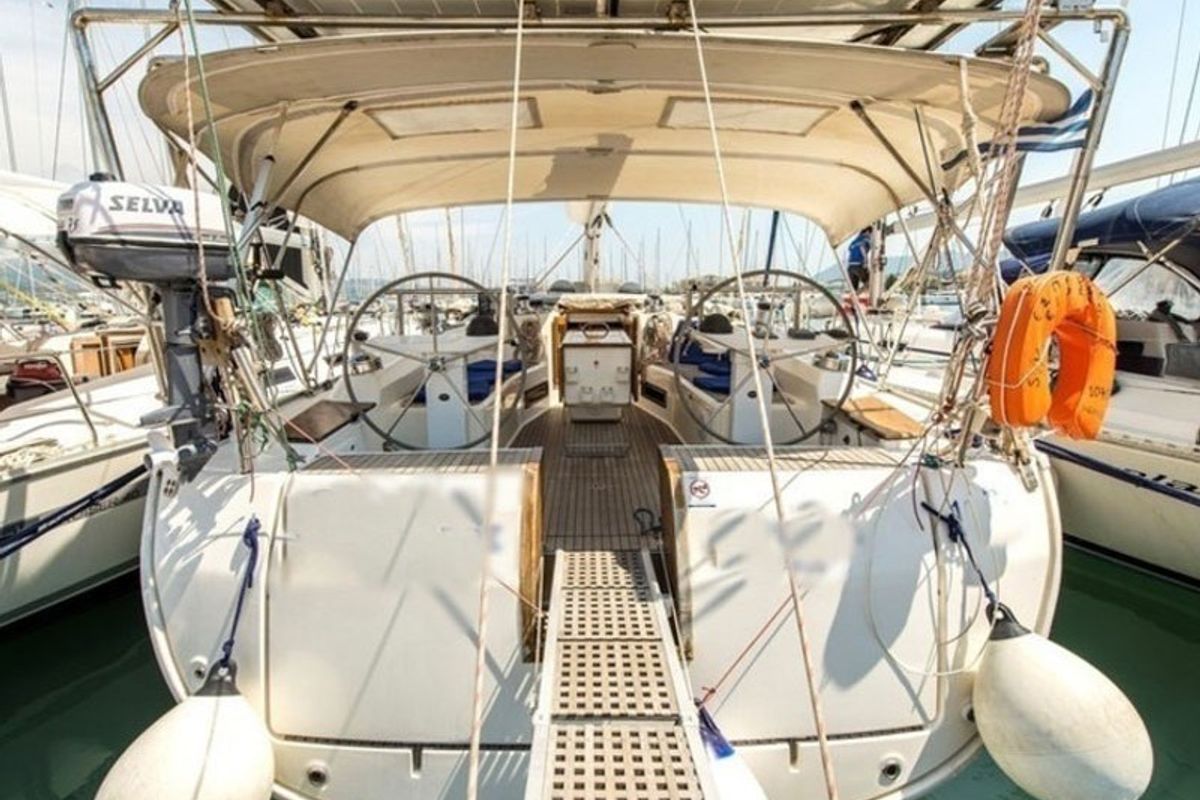 Exterior view of Esperos, a Bavaria 45 Cruiser sailboat at Sami Municipal Unit, Greece