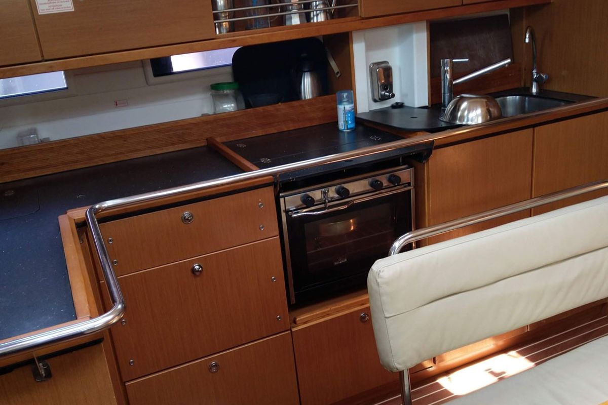 Galley of Esperos, a Bavaria 45 Cruiser sailboat at Sami Municipal Unit, Greece