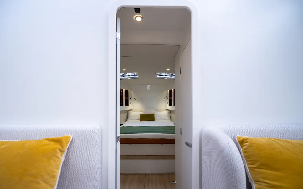Cabin on Letibbi, a RM Yachts RM 1380 sailboat at La Rochelle, France