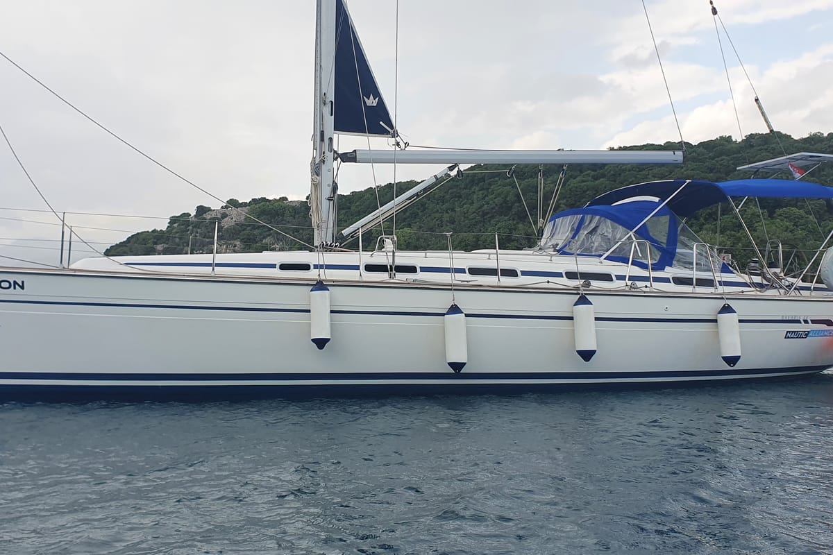 Exterior view of Scorpion, a Bavaria 44 sailboat at Grad Rijeka, Croatia