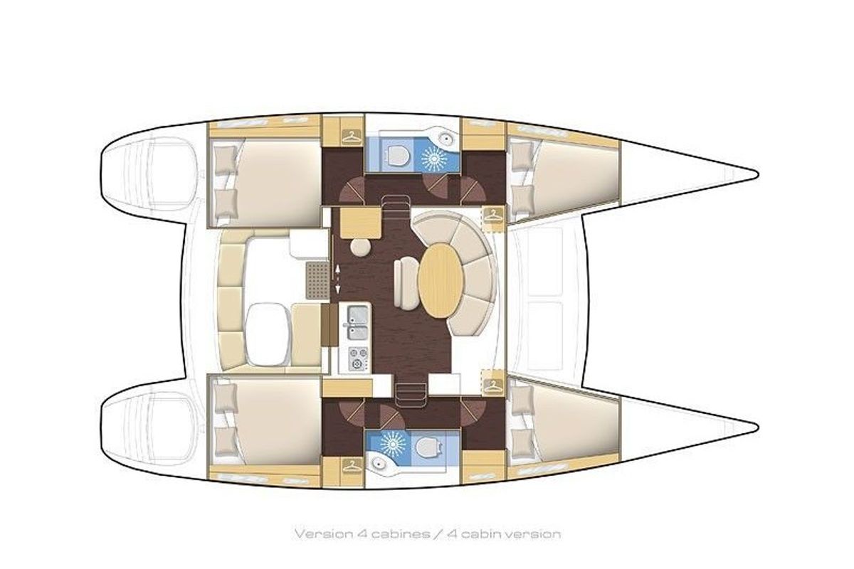 Floor plan of Tarawa III, a Lagoon 380 catamaran at Hyères, France