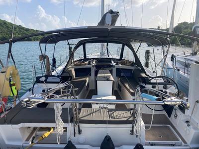 Cockpit of Seabreeze Smile, a Dufour 41 sailboat at Charlotte Amalie, United States
