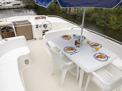 Deck of Classique Star - Budget 6, a Cygnet Classique Star motorboat at Rheinsberg, Germany