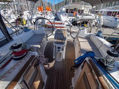 Cockpit of Zezo, a Beneteau Oceanis 40 sailboat at Marmaris, Turkey