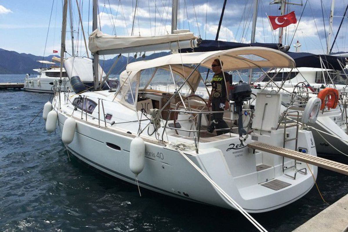 Exterior view of Zezo, a Beneteau Oceanis 40 sailboat at Marmaris, Turkey