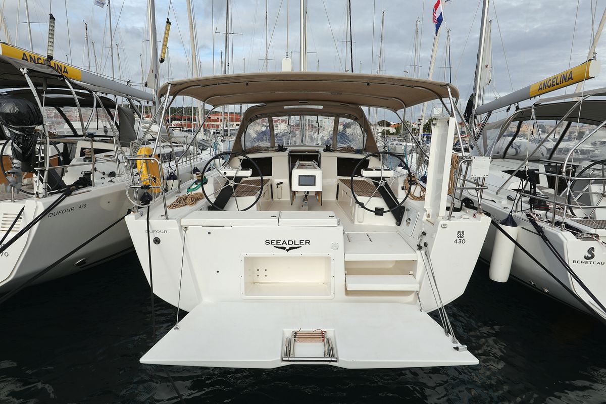 Exterior view of Seeadler, a Dufour 430 sailboat at Grad Vodice, Croatia