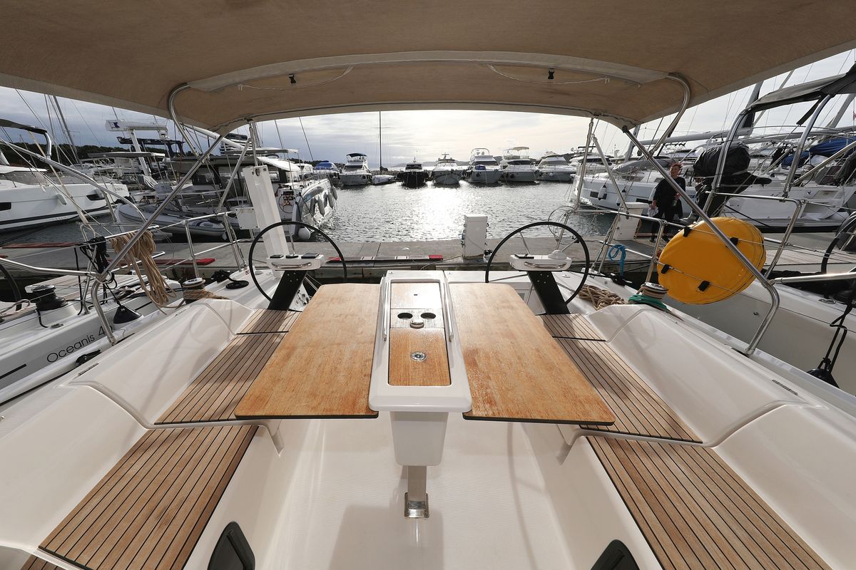 Deck of Seeadler, a Dufour 430 sailboat at Grad Vodice, Croatia