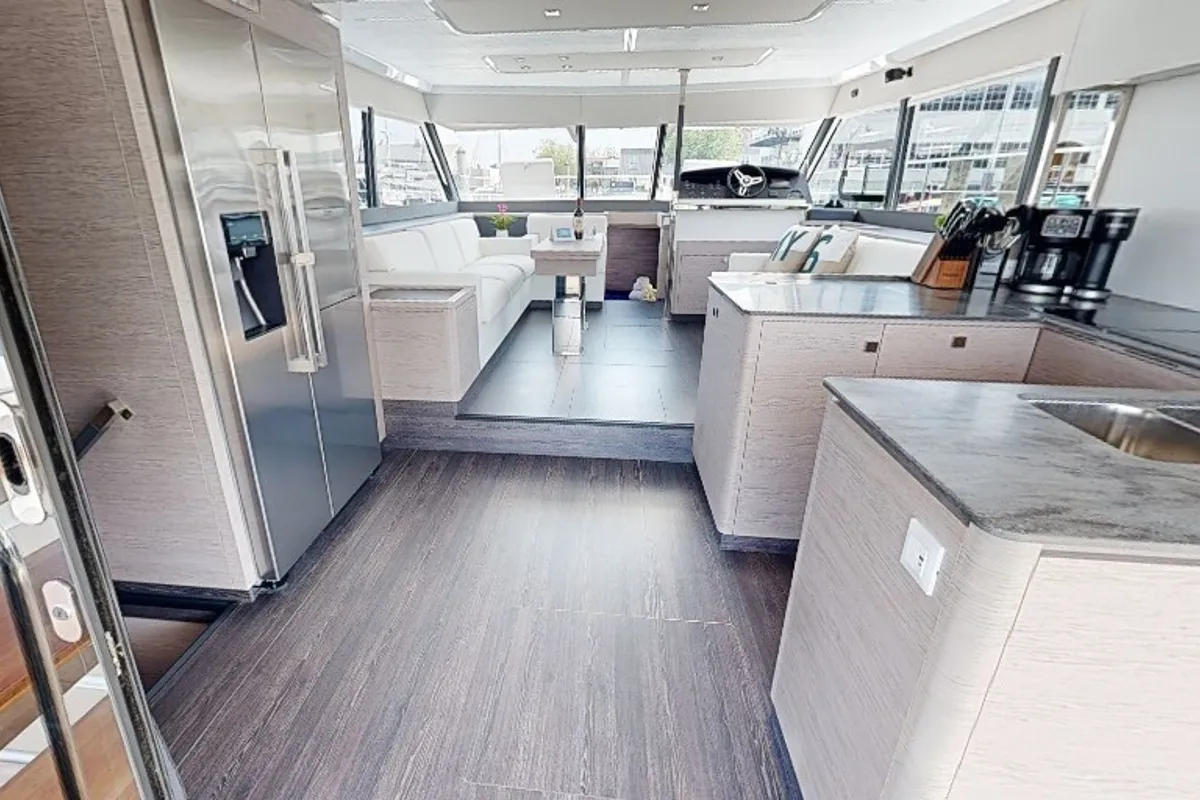 Salon of La Dolce Vita, a Fountaine Pajot MY6 catamaran at Chesapeake, United States