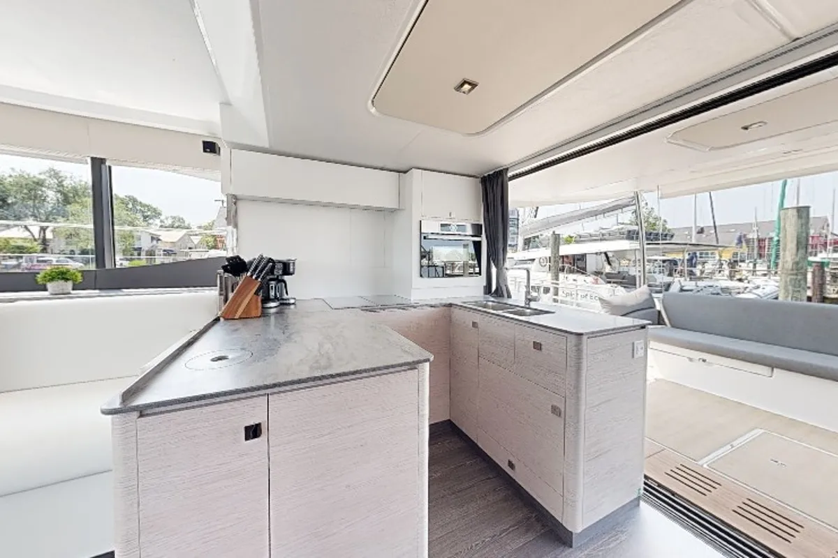 Galley of La Dolce Vita, a Fountaine Pajot MY6 catamaran at Chesapeake, United States