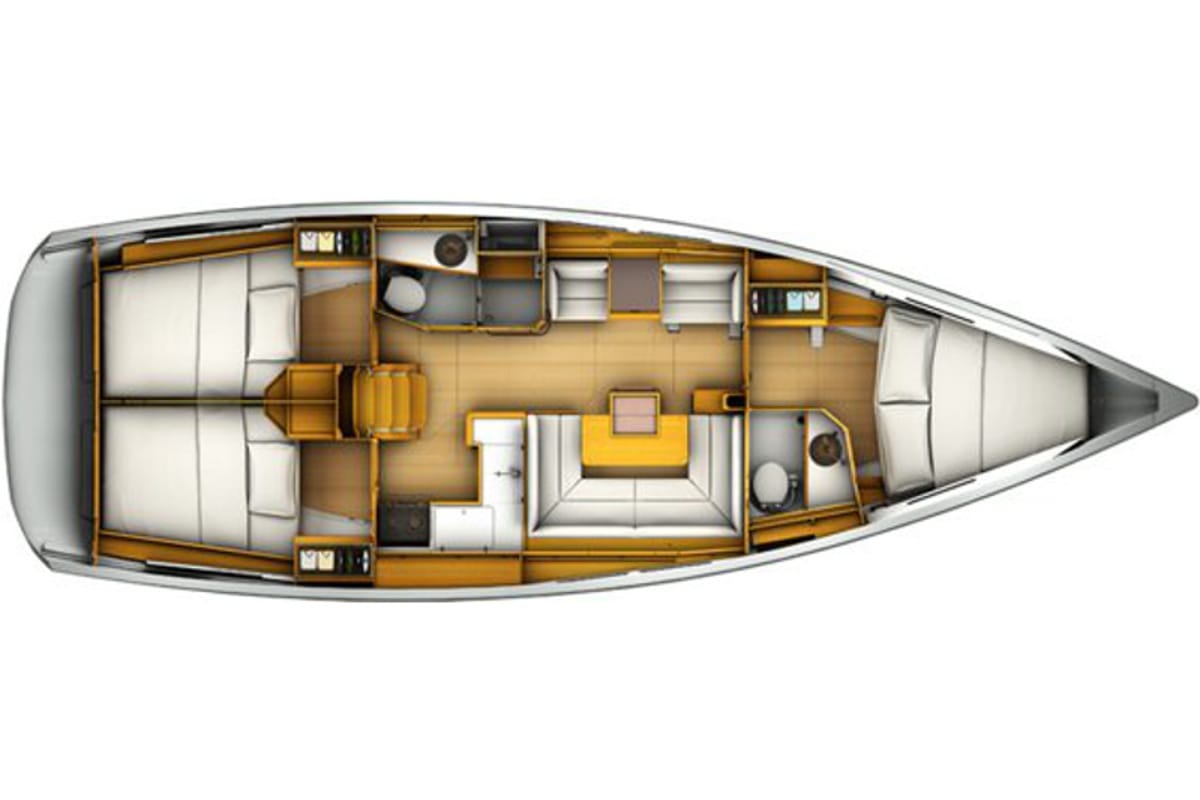 Floor plan of KYBELE , a Jeanneau Sun Odyssey 409 sailboat at Marmaris, Turkey
