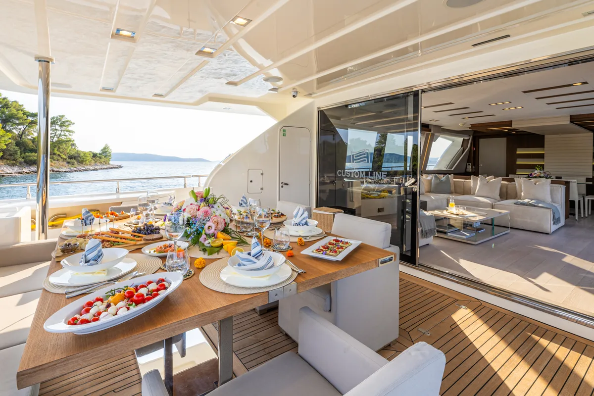 Deck of Morning Star, a Gulet Motoryacht yacht at Seget Donji, Croatia