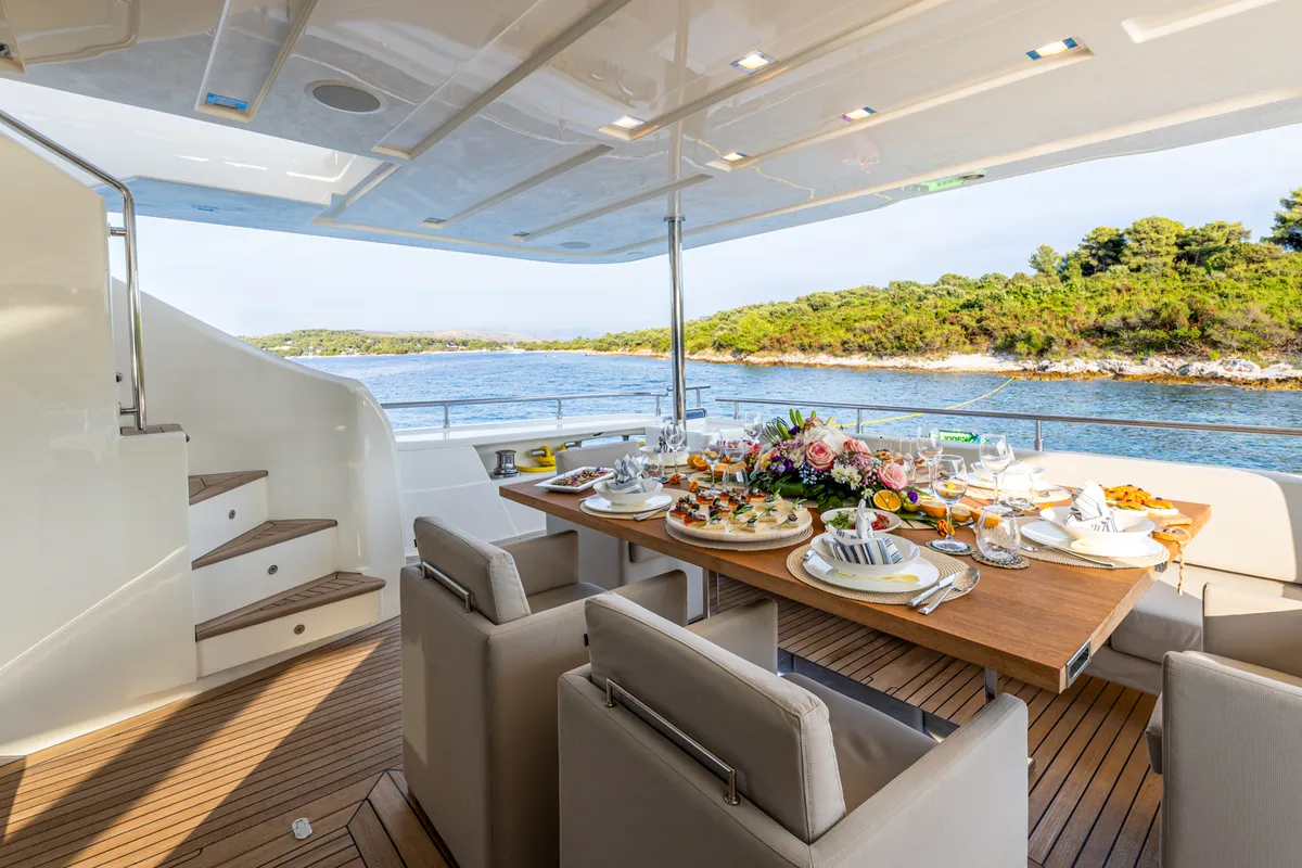 Deck of Morning Star, a Gulet Motoryacht yacht at Seget Donji, Croatia