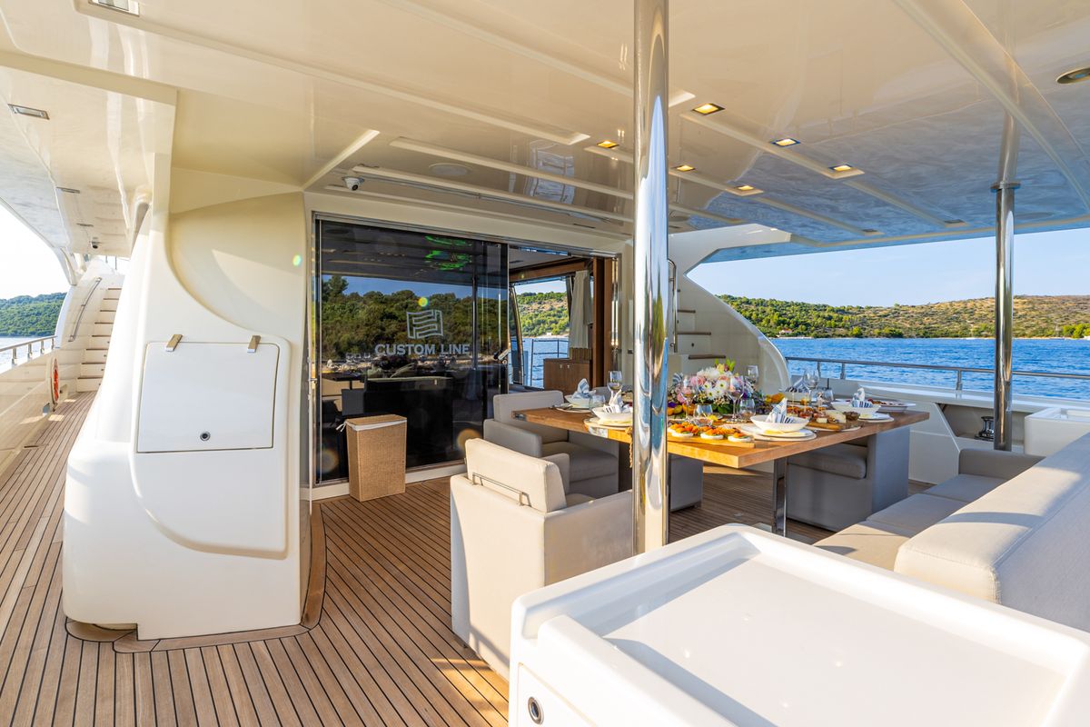 Deck of Morning Star, a Gulet Motoryacht yacht at Seget Donji, Croatia