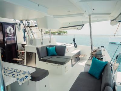 Cockpit of Batamaran, a Fountaine Pajot Elba 45 catamaran at San Blas, Panama