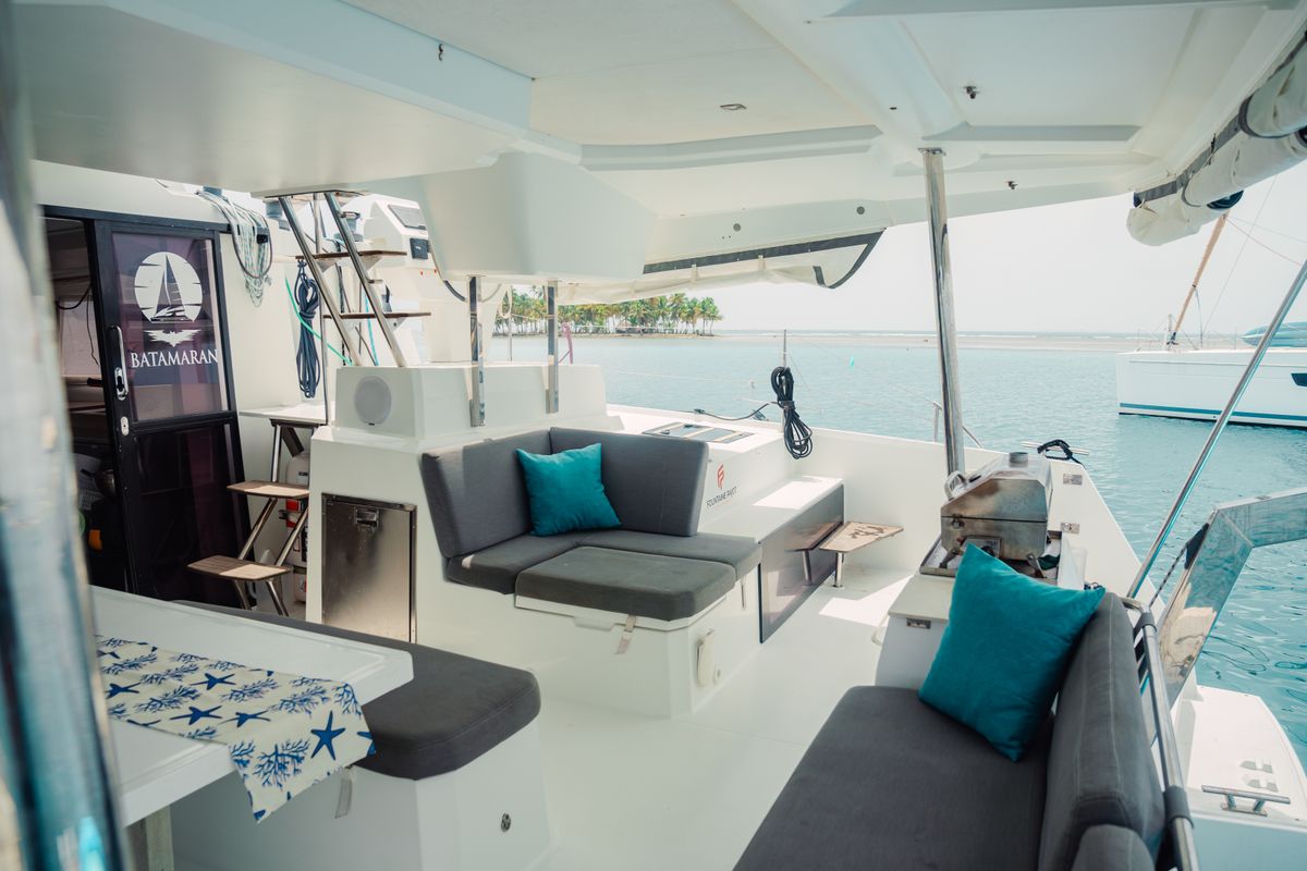 Cockpit of Batamaran, a Fountaine Pajot Elba 45 catamaran at San Blas, Panama