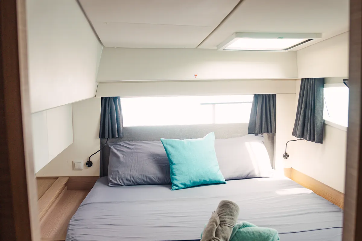 Cabin on Batamaran, a Fountaine Pajot Elba 45 catamaran at San Blas, Panama