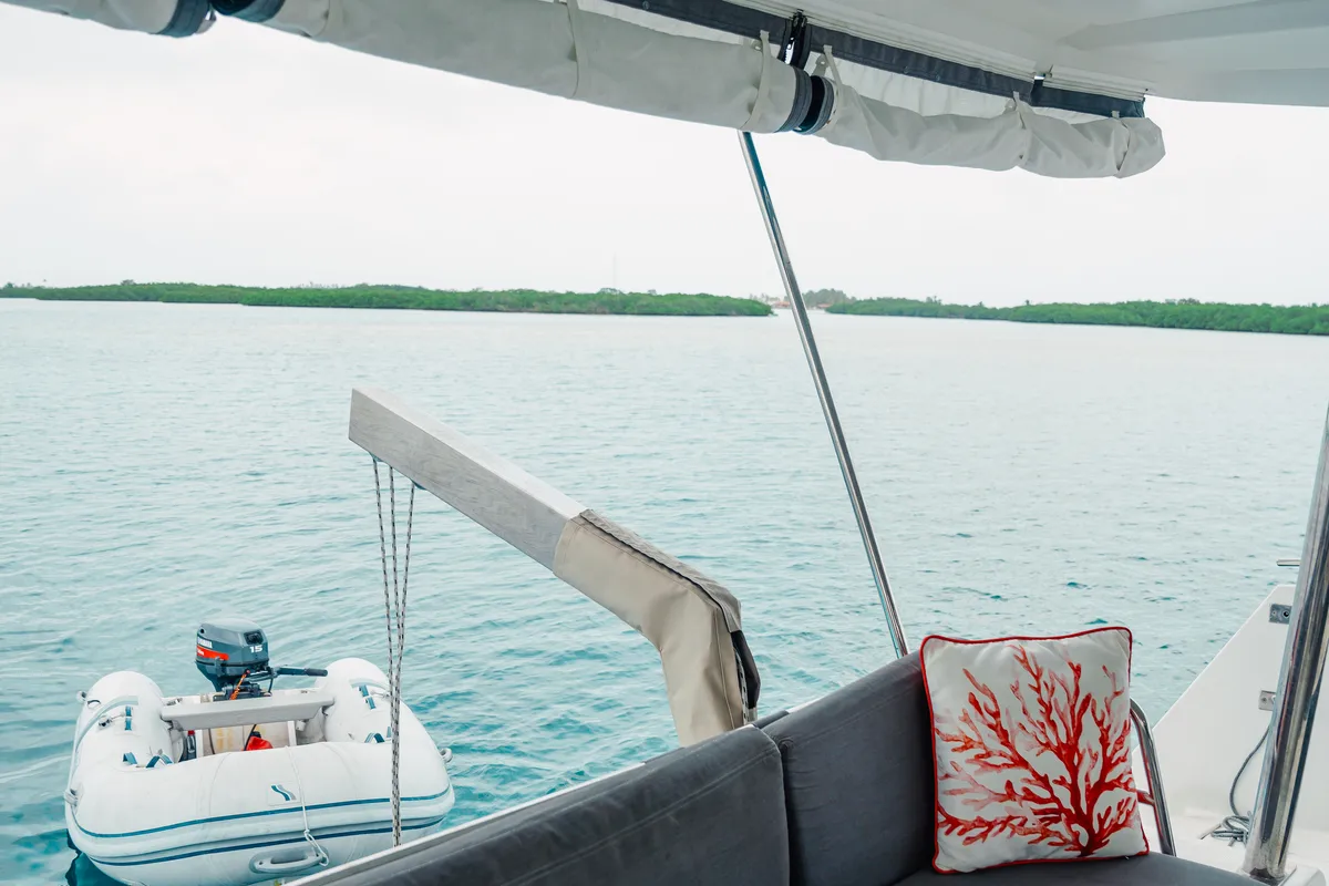 Deck of Batamaran, a Fountaine Pajot Elba 45 catamaran at San Blas, Panama