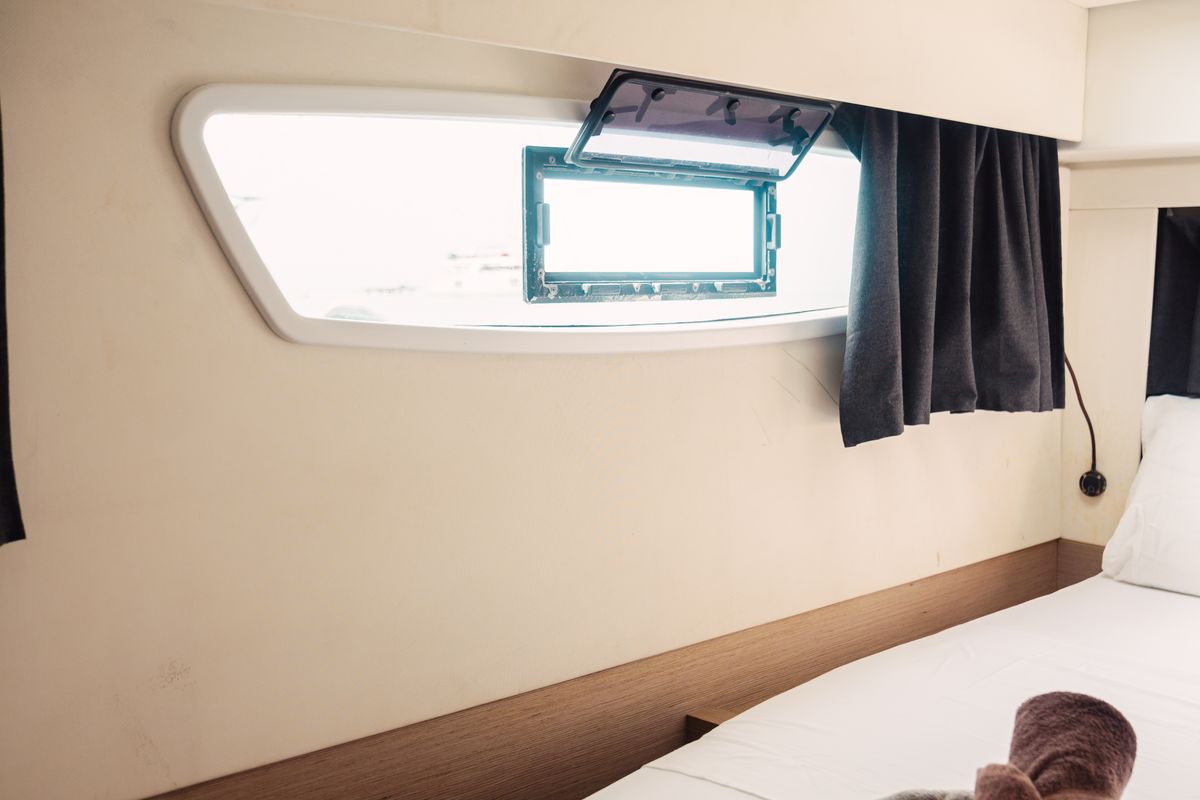 Cabin on Batamaran, a Fountaine Pajot Elba 45 catamaran at San Blas, Panama