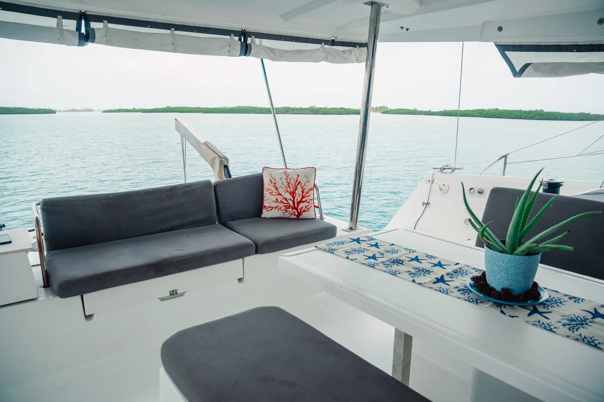 Deck of Batamaran, a Fountaine Pajot Elba 45 catamaran at San Blas, Panama