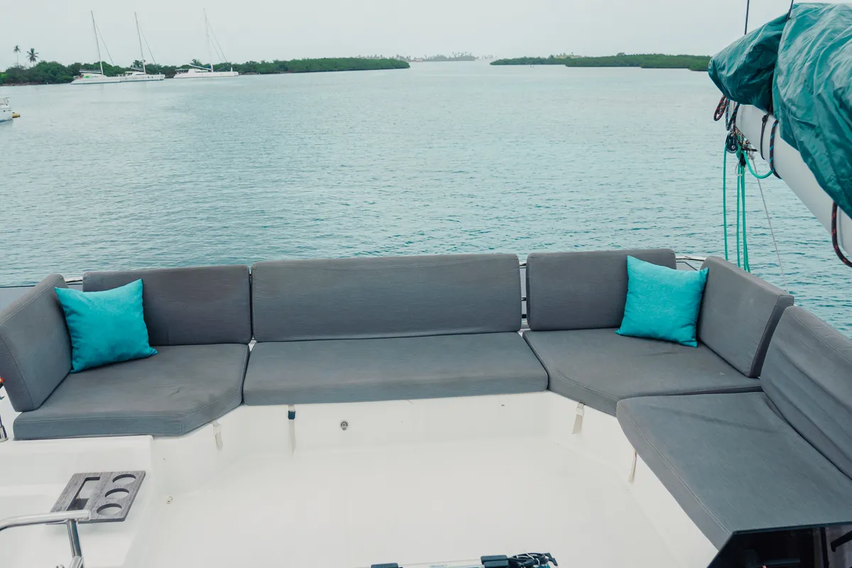 Deck of Batamaran, a Fountaine Pajot Elba 45 catamaran at San Blas, Panama