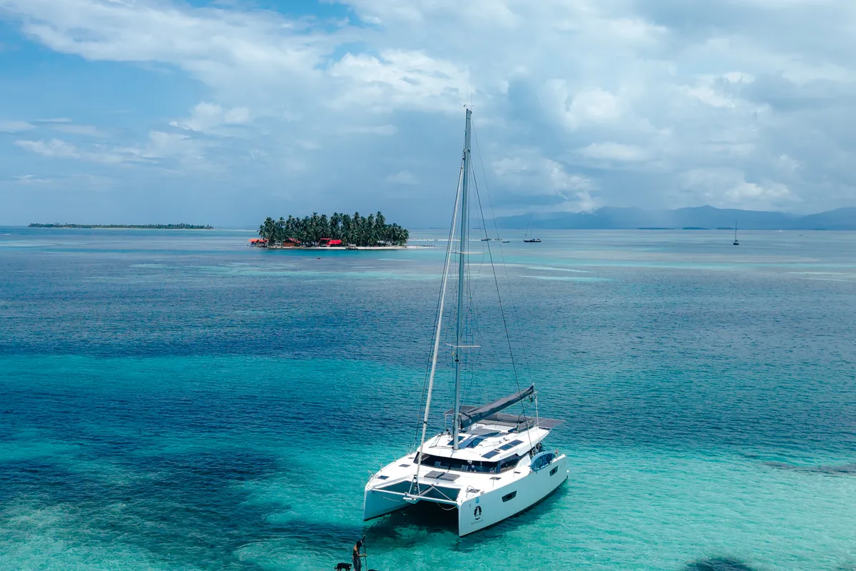 Exterior view of Batamaran, a Fountaine Pajot Elba 45 catamaran at San Blas, Panama