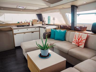 Salon of Batamaran, a Fountaine Pajot Elba 45 catamaran at San Blas, Panama