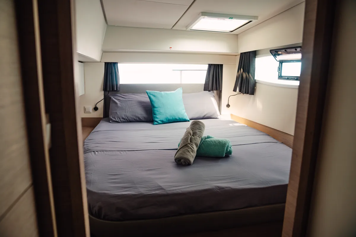 Cabin on Batamaran, a Fountaine Pajot Elba 45 catamaran at San Blas, Panama