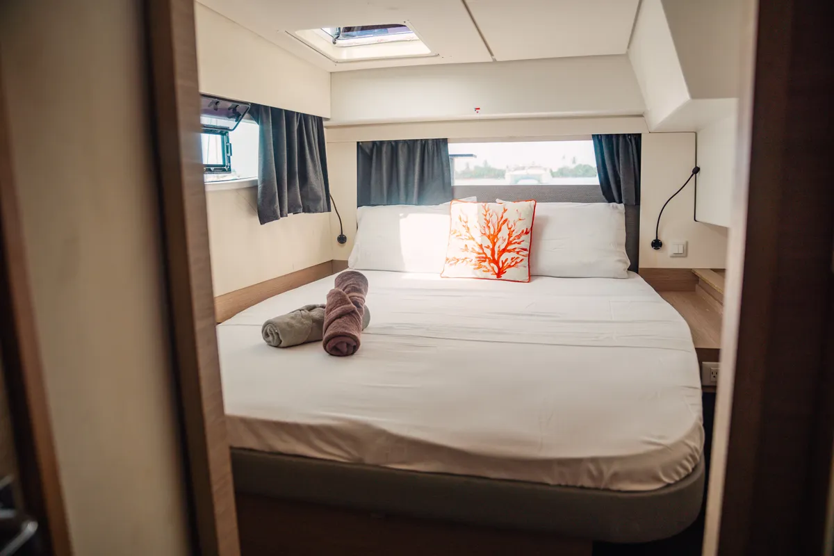 Cabin on Batamaran, a Fountaine Pajot Elba 45 catamaran at San Blas, Panama