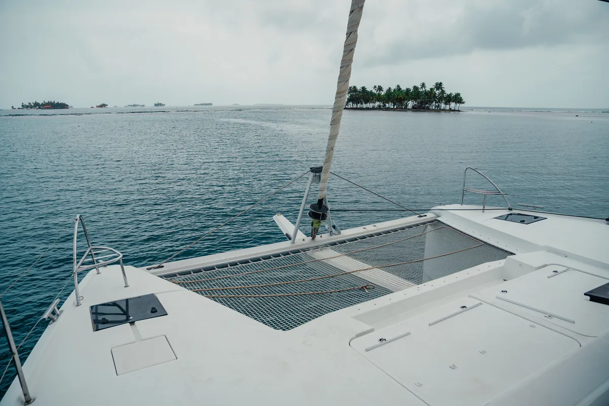 Deck of Batamaran, a Fountaine Pajot Elba 45 catamaran at San Blas, Panama