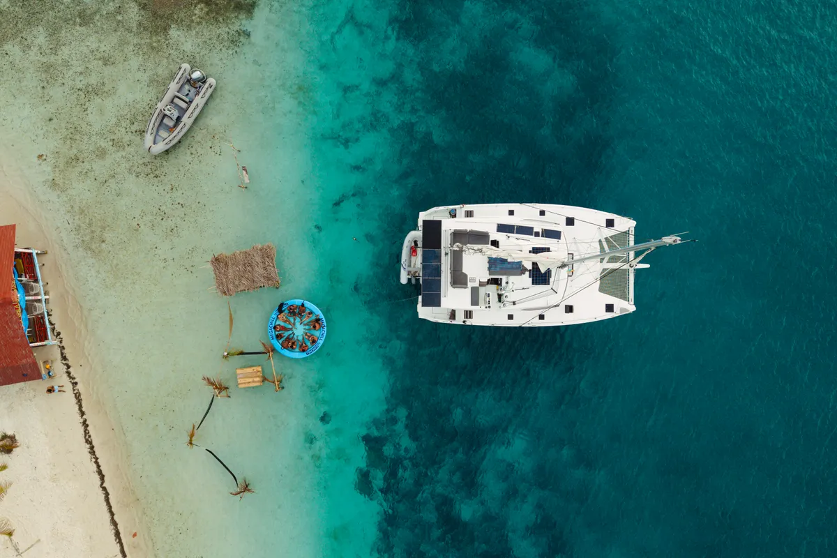 Exterior view of Batamaran, a Fountaine Pajot Elba 45 catamaran at San Blas, Panama