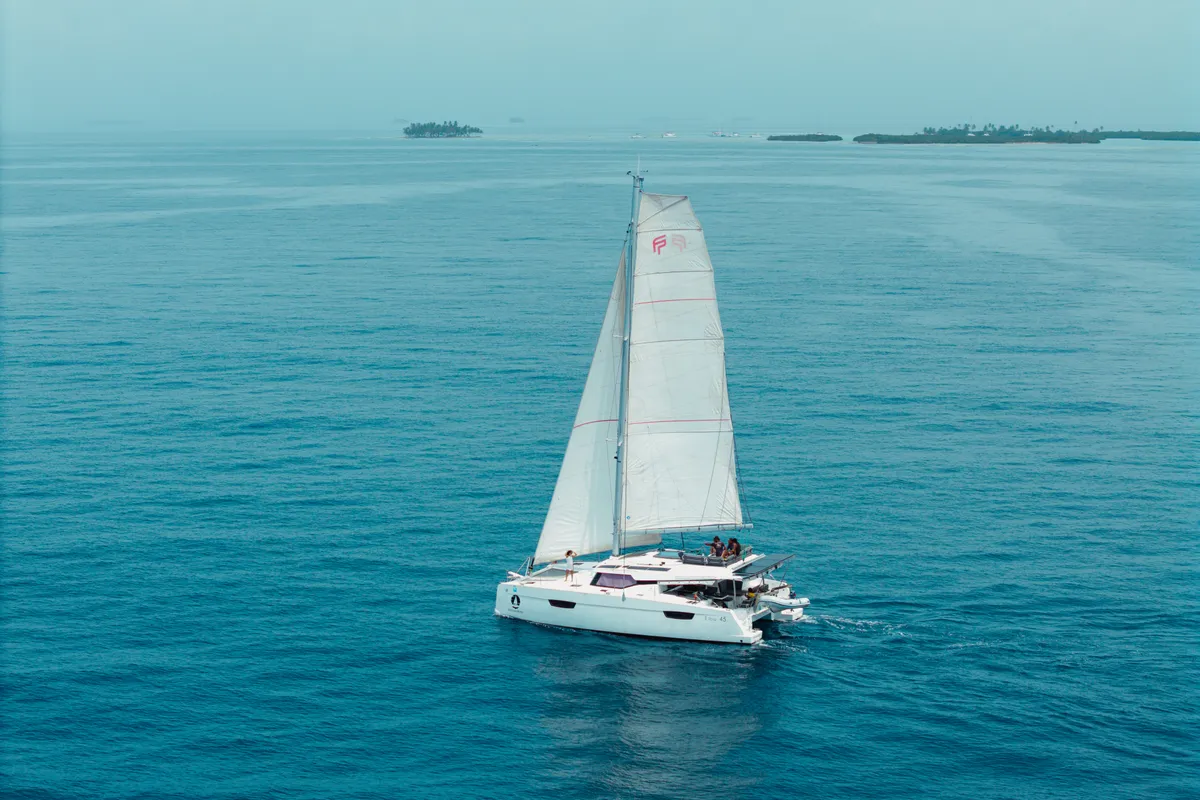 Exterior view of Batamaran, a Fountaine Pajot Elba 45 catamaran at San Blas, Panama