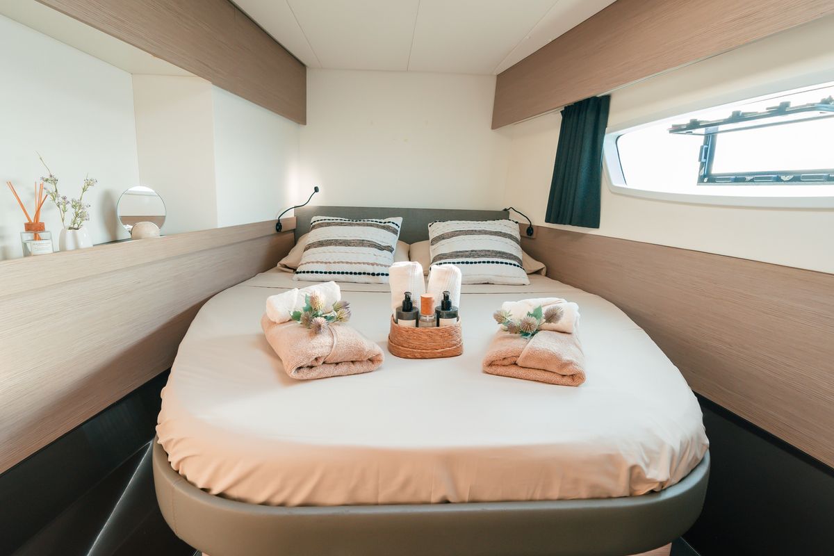 Cabin on Batamaran, a Fountaine Pajot Elba 45 catamaran at San Blas, Panama