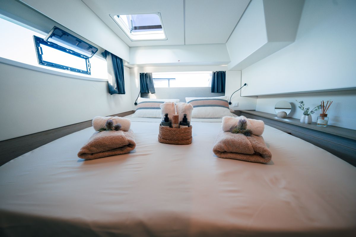 Cabin on Batamaran, a Fountaine Pajot Elba 45 catamaran at San Blas, Panama