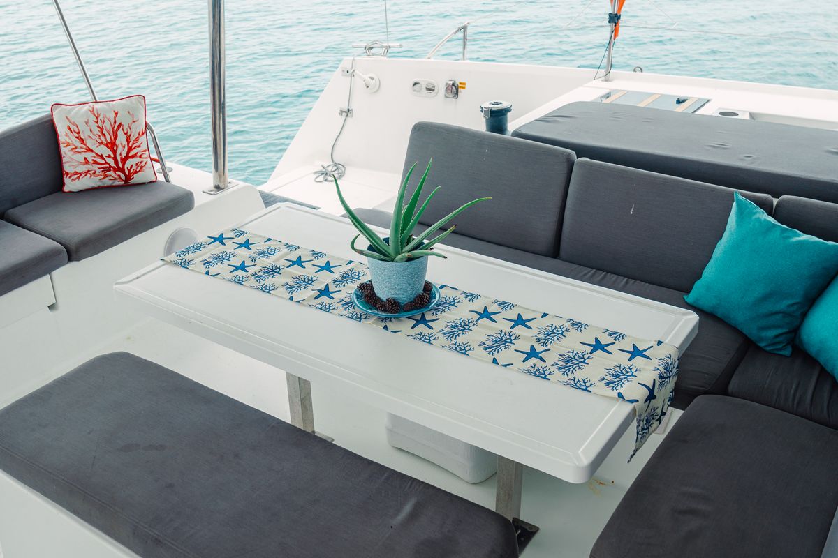 Deck of Batamaran, a Fountaine Pajot Elba 45 catamaran at San Blas, Panama