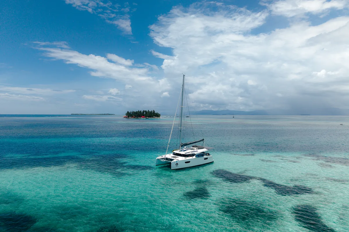 Exterior view of Batamaran, a Fountaine Pajot Elba 45 catamaran at San Blas, Panama
