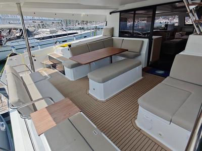 Deck of Caramita, a Fountaine Pajot Elba 45 catamaran at Punat, Croatia