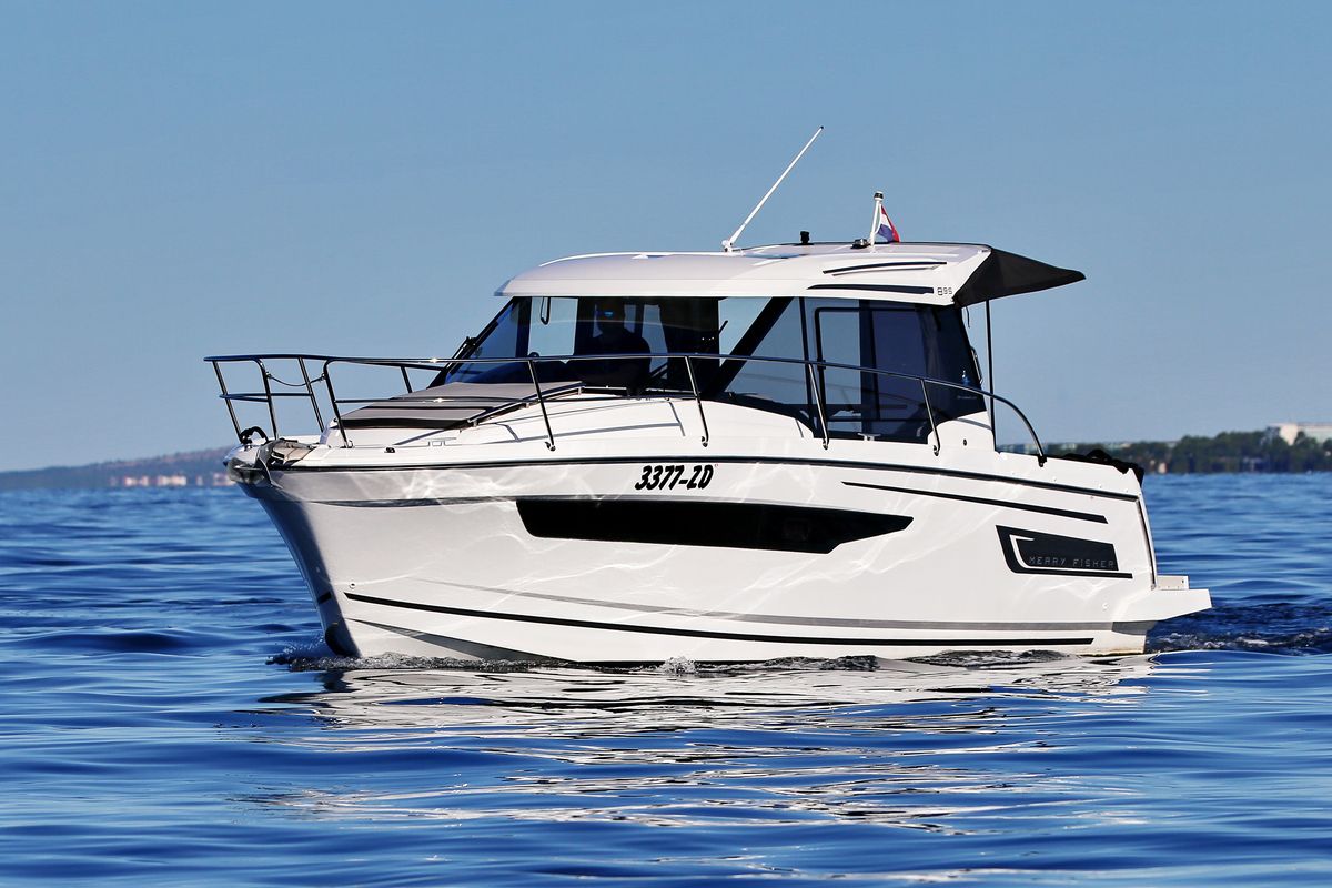 Exterior view of Bepo, a Jeanneau Merry Fisher 895 motorboat at Zadar, Croatia