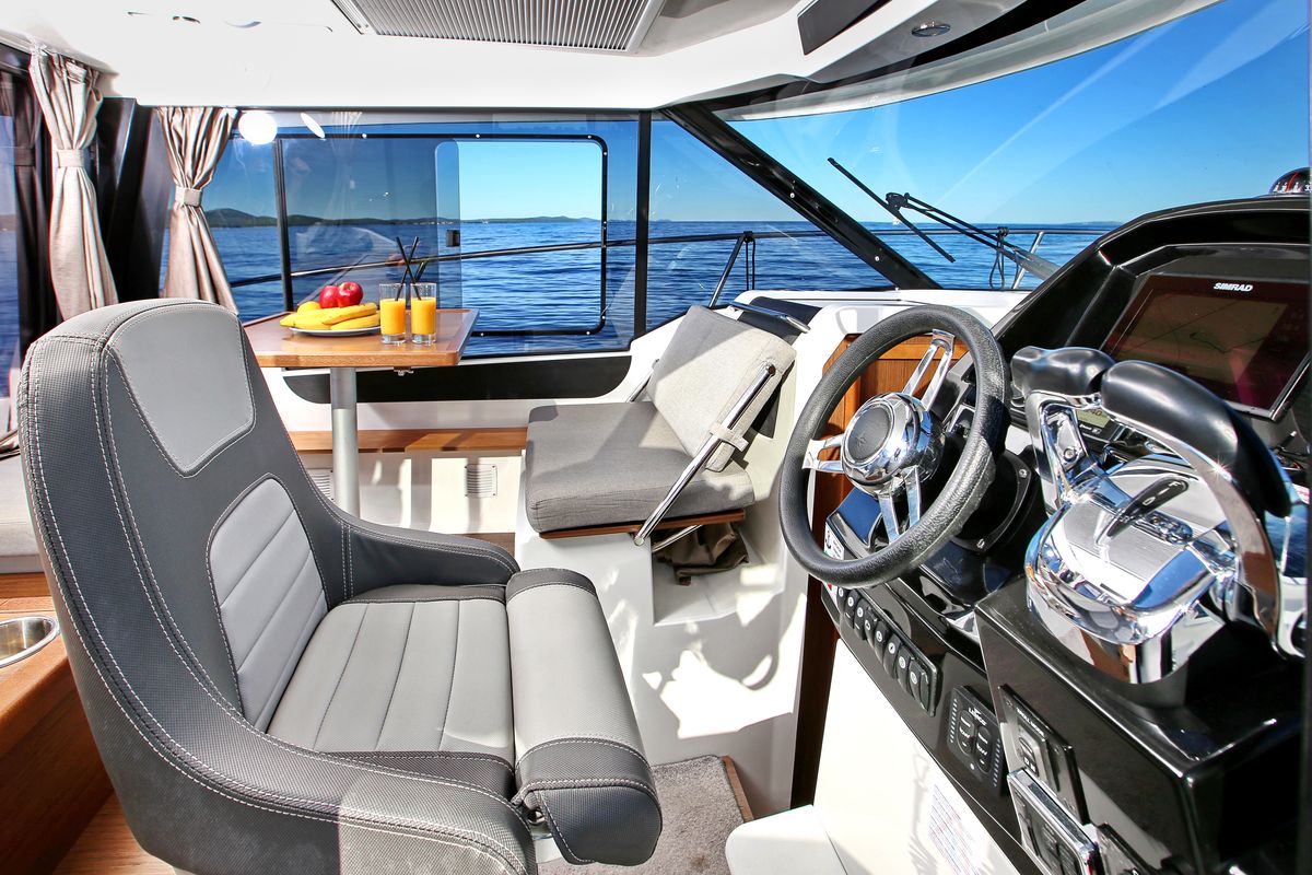 Cockpit of Bepo, a Jeanneau Merry Fisher 895 motorboat at Zadar, Croatia